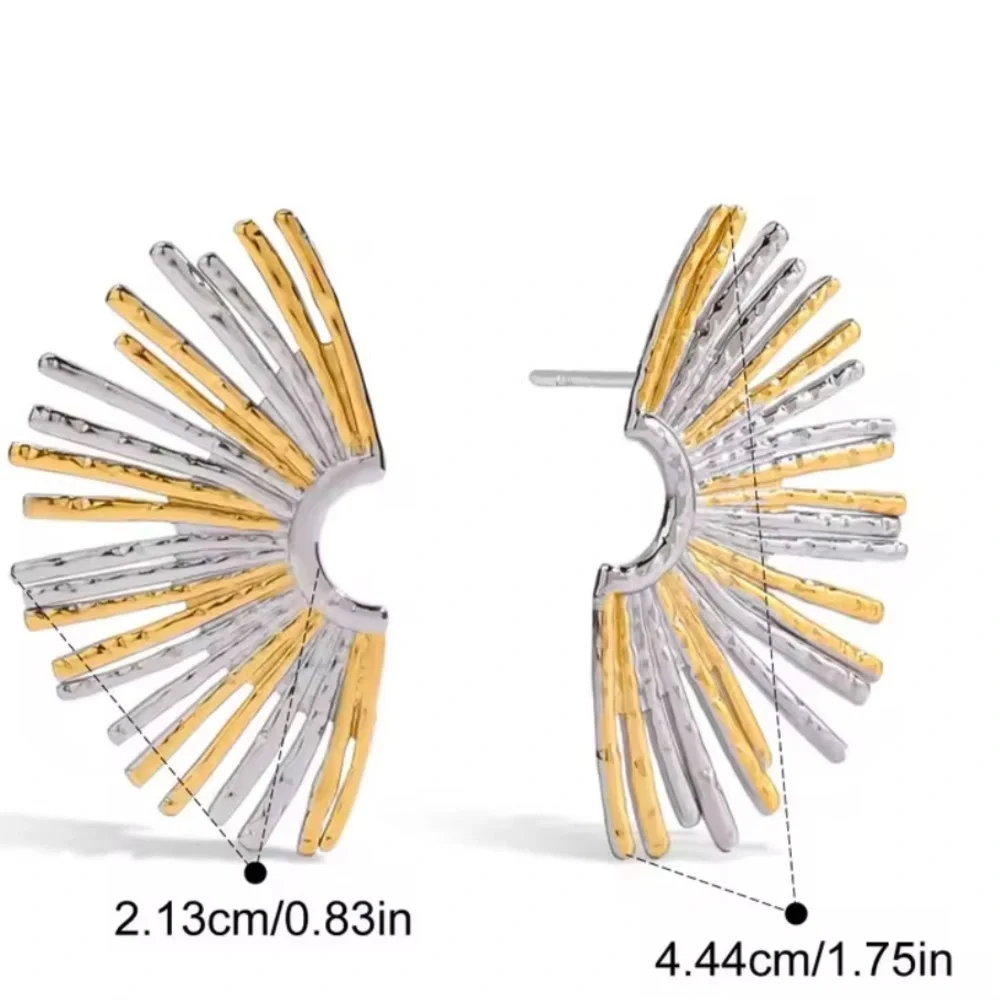 Sun Gold Stainless Steel Silver Sunburst Earrings